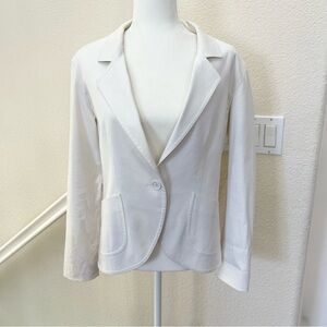 Max Mara White Cotton Stretchy One Button Blazer Jacket size 10 made in Italy